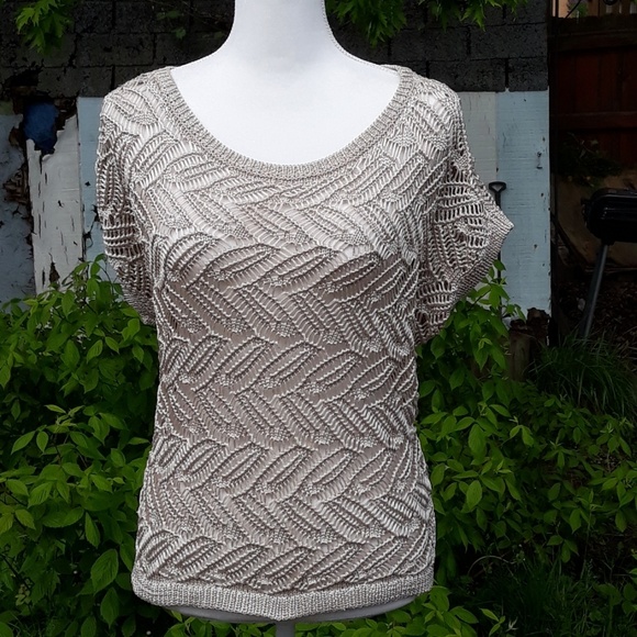 White House Black Market Tops - WHBM tan summertime short sleeved sweater